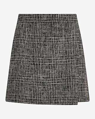 Super High Waisted Tweed Plaid Wrap Mini Skort