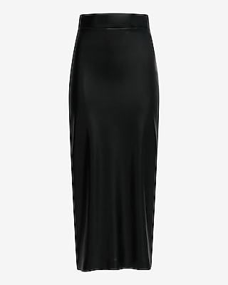 Super High Waisted Faux Leather Midi Skirt