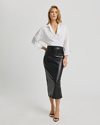 Super High Waisted Faux Leather Midi Skirt