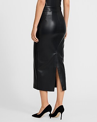 Super High Waisted Faux Leather Midi Skirt