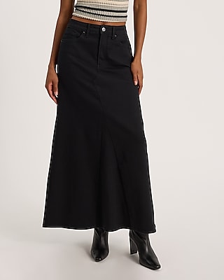 High Waisted Black Maxi Denim Skirt