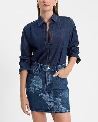 High Waisted Floral Denim Mini Skirt