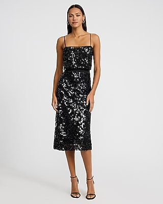 High Waisted Printed Sequin Midi Skirt