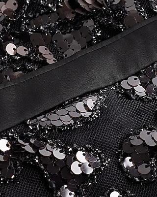 High Waisted Printed Sequin Midi Skirt