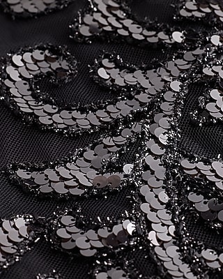 High Waisted Printed Sequin Midi Skirt