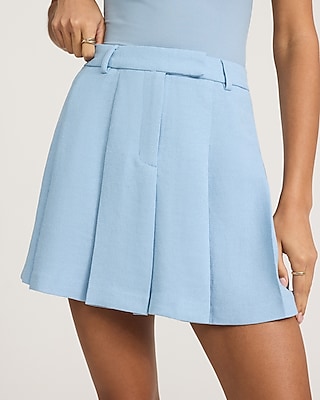 High Waisted Pleated Tailored Mini Skirt
