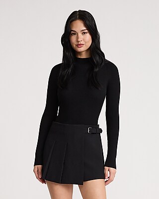 High Waisted Buckle Pleated Mini Skort
