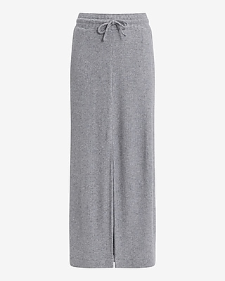 High Waisted Glitter Waffle Drawstring Maxi Skirt