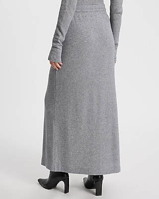 High Waisted Glitter Waffle Drawstring Maxi Skirt