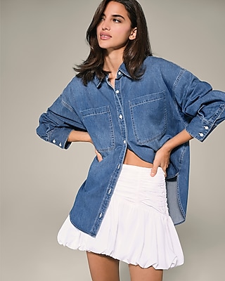 High Waisted Ruched Bubble Hem Mini Skirt