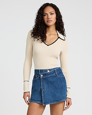 High Waisted Medium Wash Wrap Mini Denim Skort