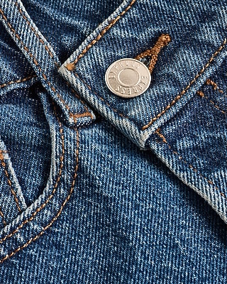 High Waisted Medium Wash Wrap Mini Denim Skort