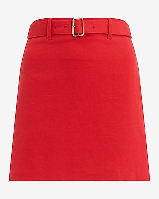 Linen-Blend High Waisted Belted Mini Skirt