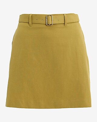 Linen-Blend High Waisted Belted Mini Skirt