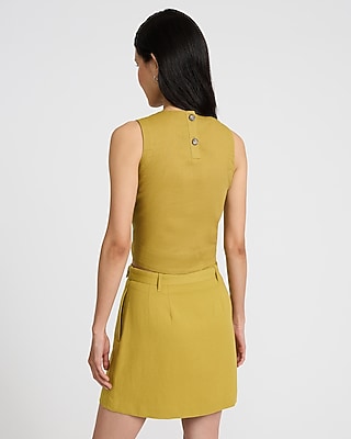 Linen-Blend High Waisted Belted Mini Skirt