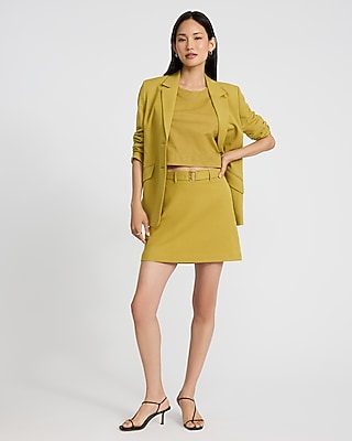 Linen-Blend High Waisted Belted Mini Skirt