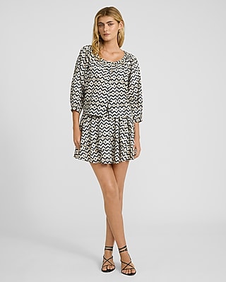High Waisted Printed Smocked Waist Tiered Mini Skirt