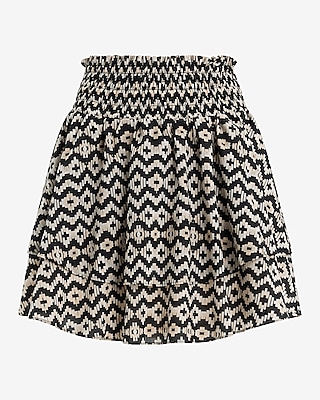 High Waisted Printed Smocked Waist Tiered Mini Skirt