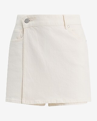 High Waisted White Denim Wrap Mini Skort