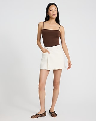 High Waisted White Denim Wrap Mini Skort