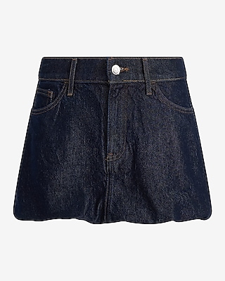 Mid Rise Dark Wash Rinse Micro Mini Bubble Skirt