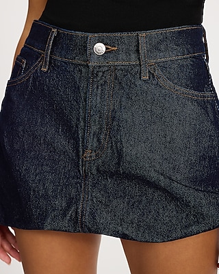 Mid Rise Dark Wash Rinse Micro Mini Bubble Skirt