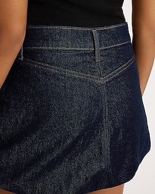 Mid Rise Dark Wash Rinse Micro Mini Bubble Skirt