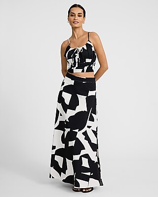 High Waisted Printed Poplin Maxi Skirt