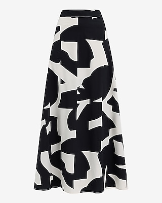 High Waisted Printed Poplin Maxi Skirt