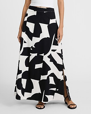 High Waisted Printed Poplin Maxi Skirt