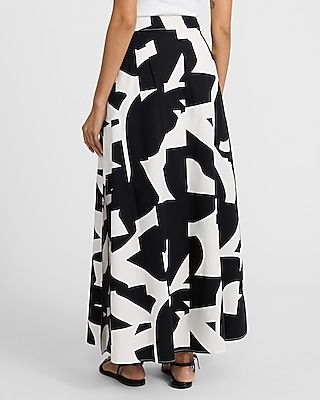 High Waisted Printed Poplin Maxi Skirt
