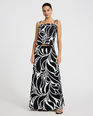 Poplin Floral High Waisted Side Slit Maxi Skirt