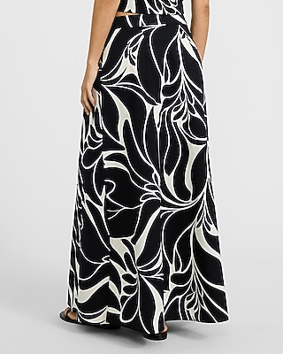 Poplin Floral High Waisted Side Slit Maxi Skirt