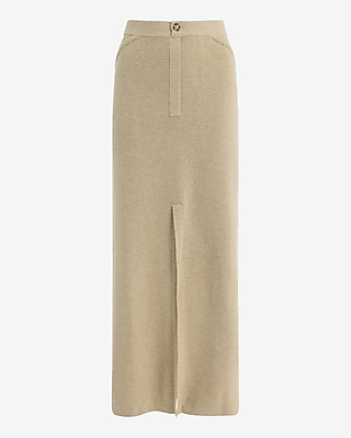 High Waisted Front Slit Maxi Sweater Skirt