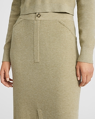 High Waisted Front Slit Maxi Sweater Skirt
