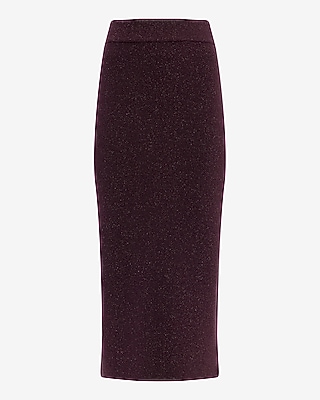 Metallic High Waisted Midi Sweater Skirt