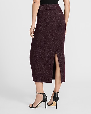 Metallic High Waisted Midi Sweater Skirt