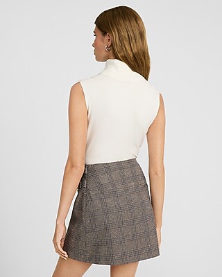 High Waisted Plaid Buckle Wrap Mini Skirt