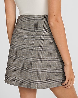 High Waisted Plaid Buckle Wrap Mini Skirt