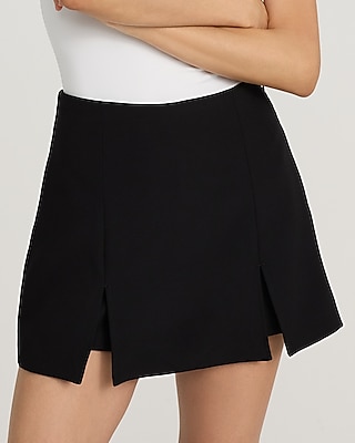 High Waisted Slit Front Mini Skort