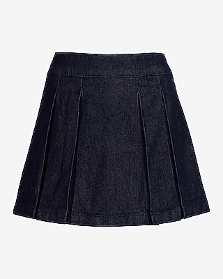 High Waisted Denim Pleated Mini Skort