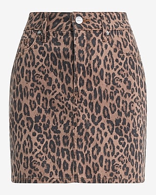 High Waisted Leopard Mini Denim Skirt