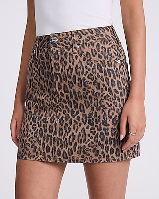 High Waisted Leopard Mini Denim Skirt