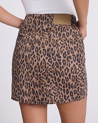 High Waisted Leopard Mini Denim Skirt