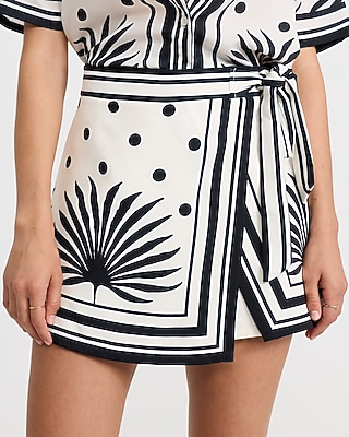 Tropical Printed Tie Wrap Mini Skort