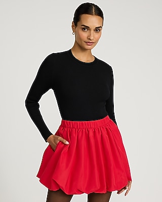 Silky Elastic Waist Bubble Hem Mini Skirt - image 2