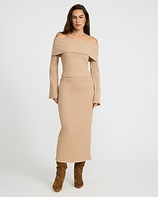 Cozy Ribbed High Waisted Knit Midi Skirt