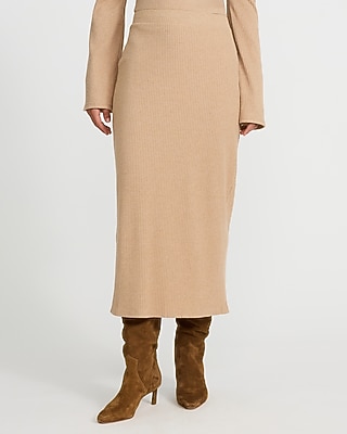 Cozy Ribbed High Waisted Knit Midi Skirt