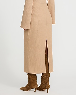 Cozy Ribbed High Waisted Knit Midi Skirt