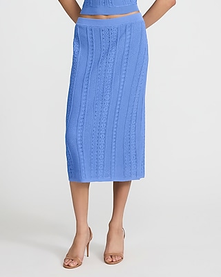 Textured Pointelle High Waisted Midi Sweater Skirt